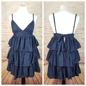 Dollhouse Denim Tiered Mini Dress Back Tie Size XS EUC
